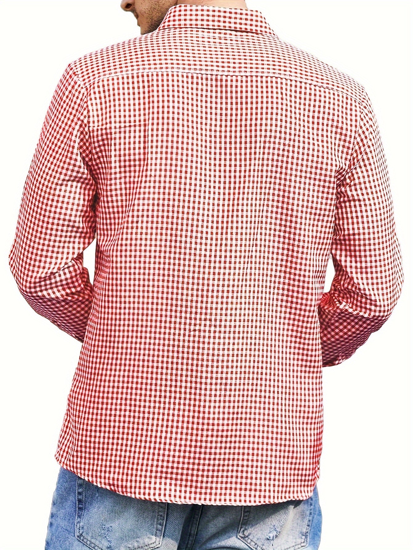 Men's Casual Plaid Long Sleeve Shirt, Polyester Button-Down Regular Fit