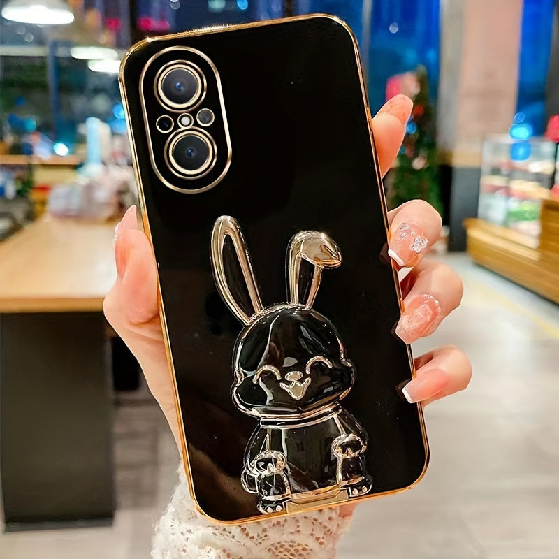 Cute Bunny with Folded Ears Mobile Phone Case for Huawei nova9se nova7se Electroplated Stand Mobile Phone Case