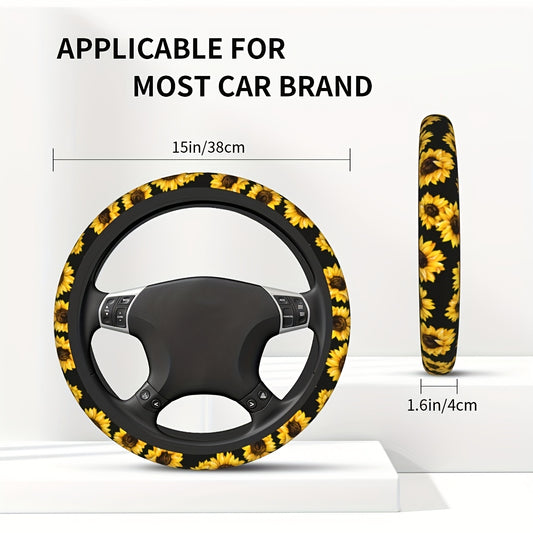 1pc Sunflower Pattern Car Steering Wheel Cover - Universal 38.1 Cm Anti-Slip Car Steering Wheel Protector Cover, Car Interior Accessories