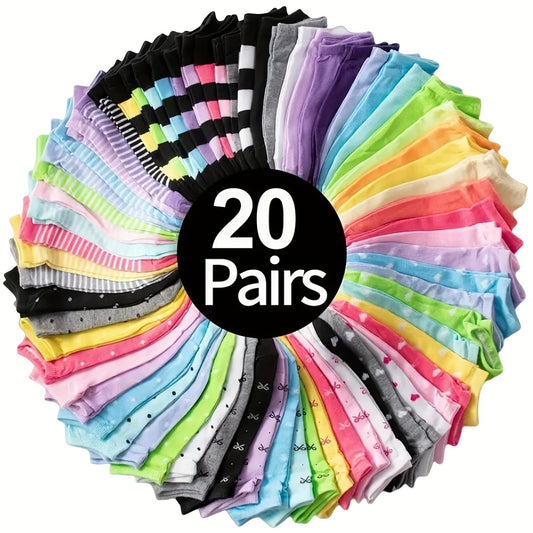 20 Pairs Candy Color Socks, Casual & Breathable Low Cut Ankle Socks, Women's Stockings & Hosiery