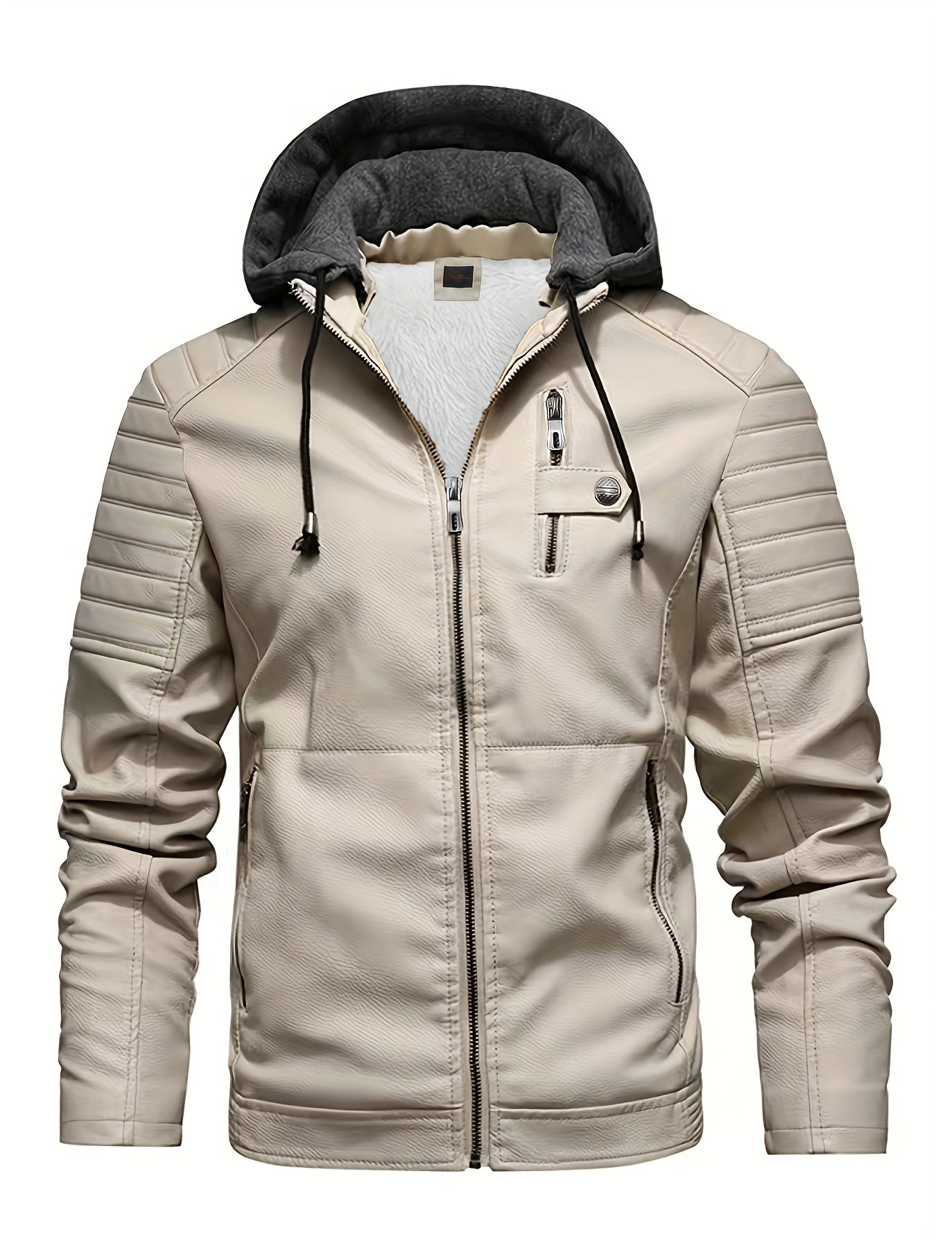 Men's Softshell Jacket With Hood - Windproof PU Leather Jacket For Casual Outings, Cycling, And Outdoor Activities In Autumn/Winter