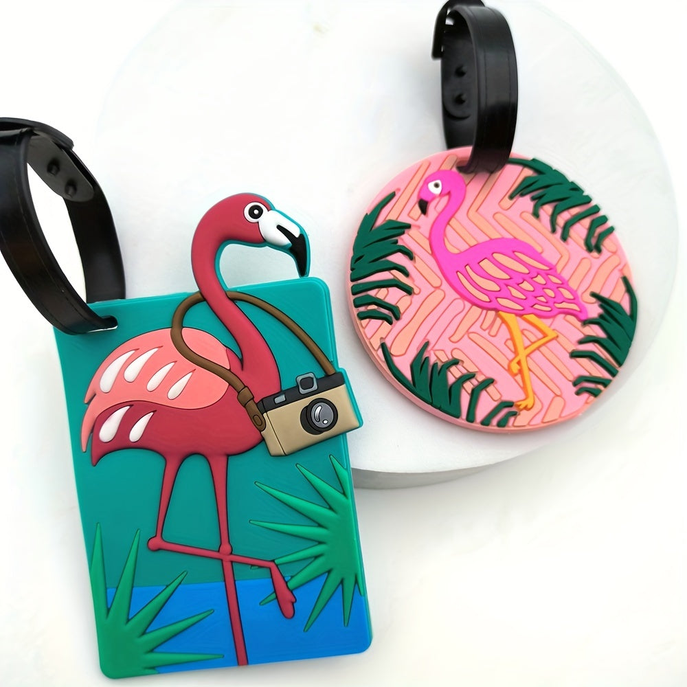 2pcs Creative Flamingo Luggage Tags, Travel Hanging Tag Identification Tag, Personal Item Boarding Tag, Travel Essential