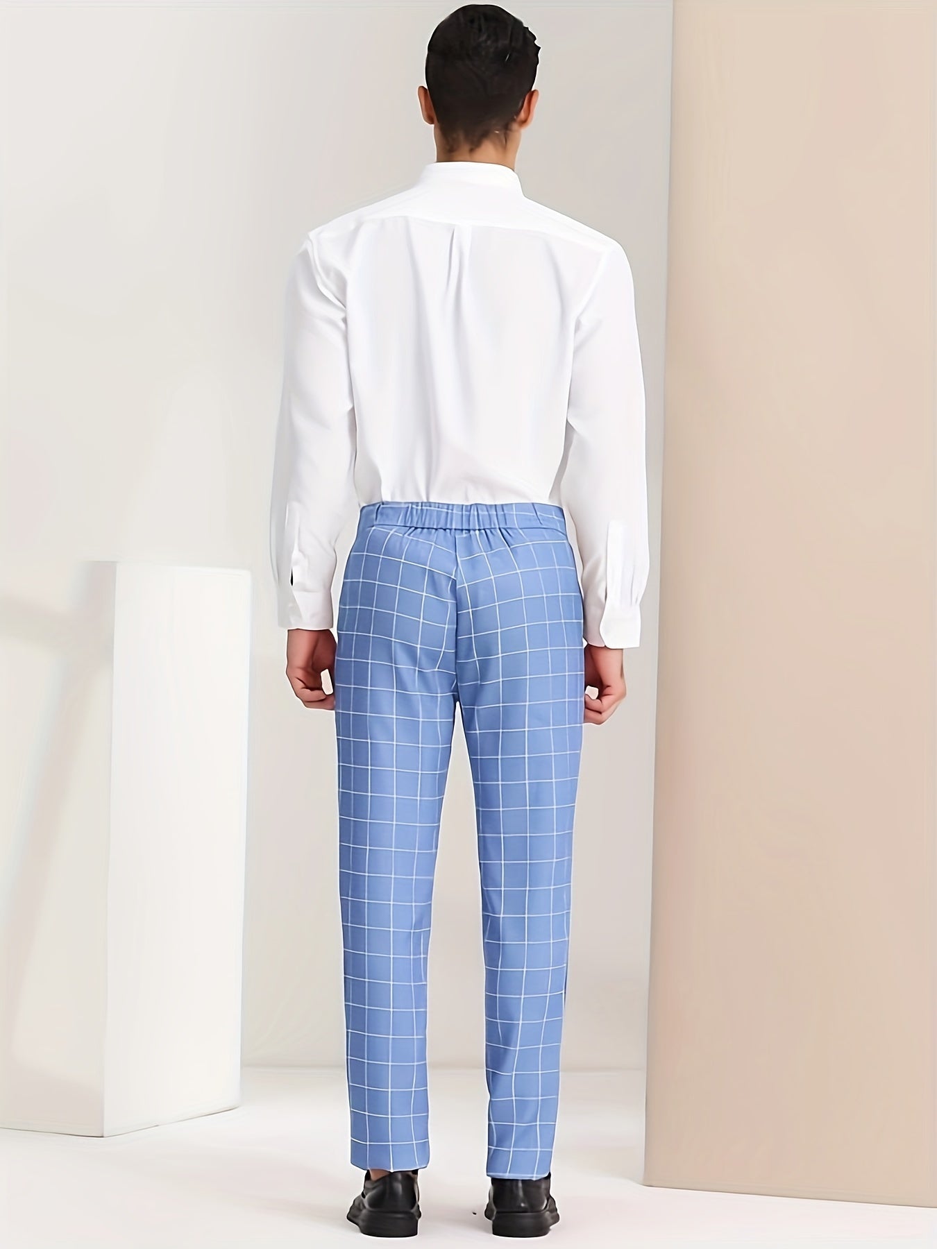 Classic Plaid Design Dress Pants, Men's Formal Slightly Stretch Dress Pants For Business Occasions