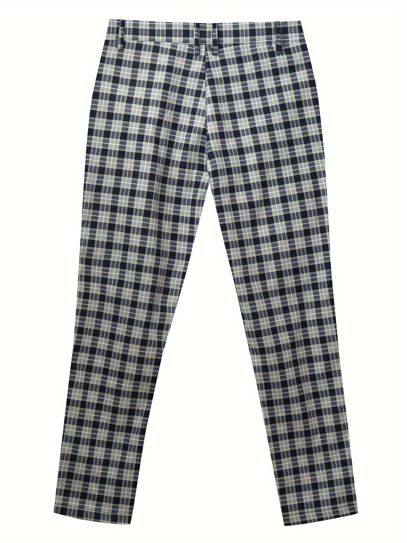 Men's Casual Plaid Print Dress Pants, Slim Fit Fashion Style Trousers, Business Casual Office Wear