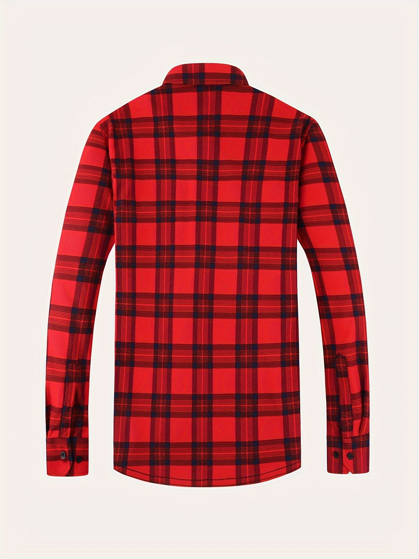 Men's Fleece-Lined Casual Plaid Shirt - Warm, Comfortable & Wrinkle-Resistant for Fall/Winter | Long Sleeve, Slim Fit with Button-Up Front, Polyester Blend, Non-Sheer - Stylish Men's Autumn & Winter Wear