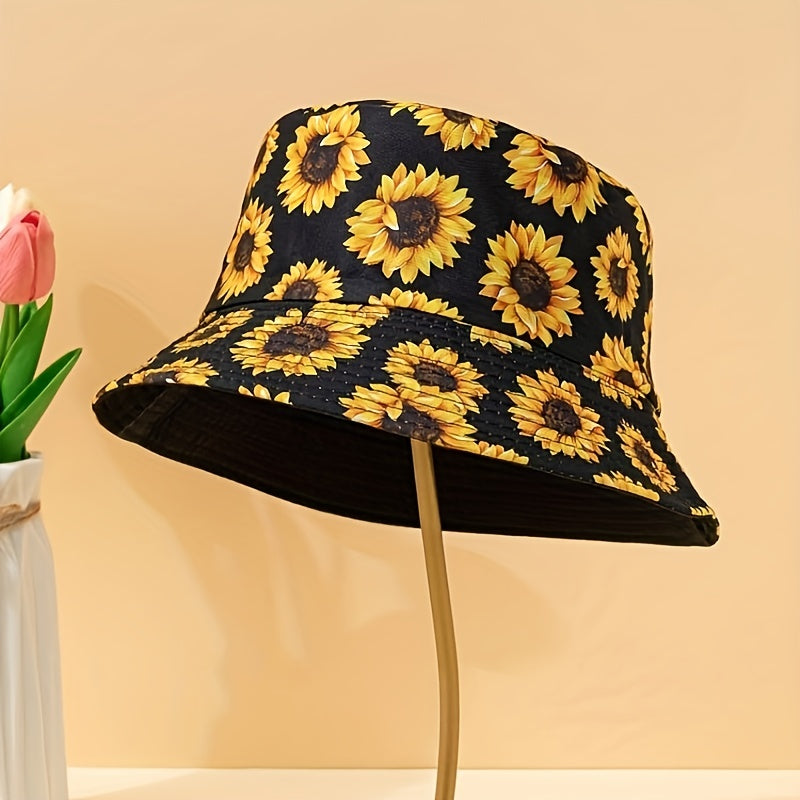 Sun Flower Fisherman Hat Trend Printed Casual Bucket Hat Women Outdoor Sunscreen Travel Beach Hats