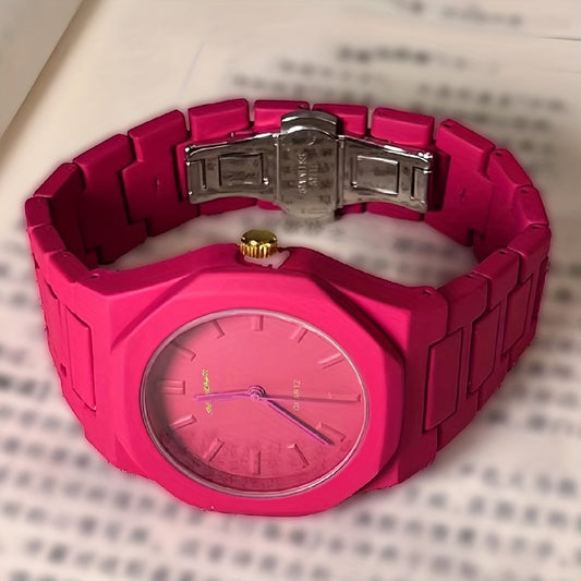 Fashionable Quartz Wrist Watch for Women - 1pcs, Zinc Alloy Band, Electronic Drive, Pointer Display, Non-Rechargeable Battery - Elegant Pink Summer Style