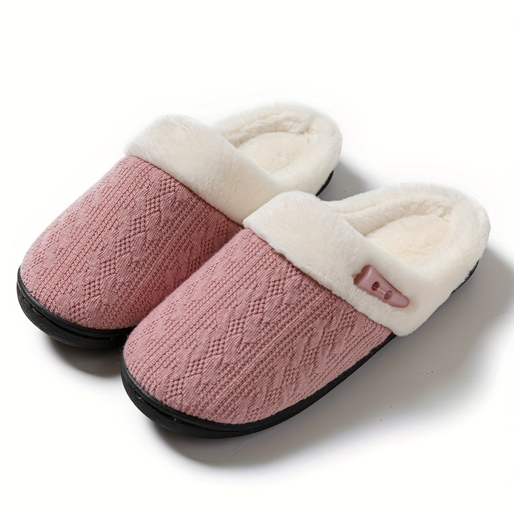 Solid Color Slippers, Casual Slip On Plush Lined Shoes, Comfortable Indoor Home Slippers