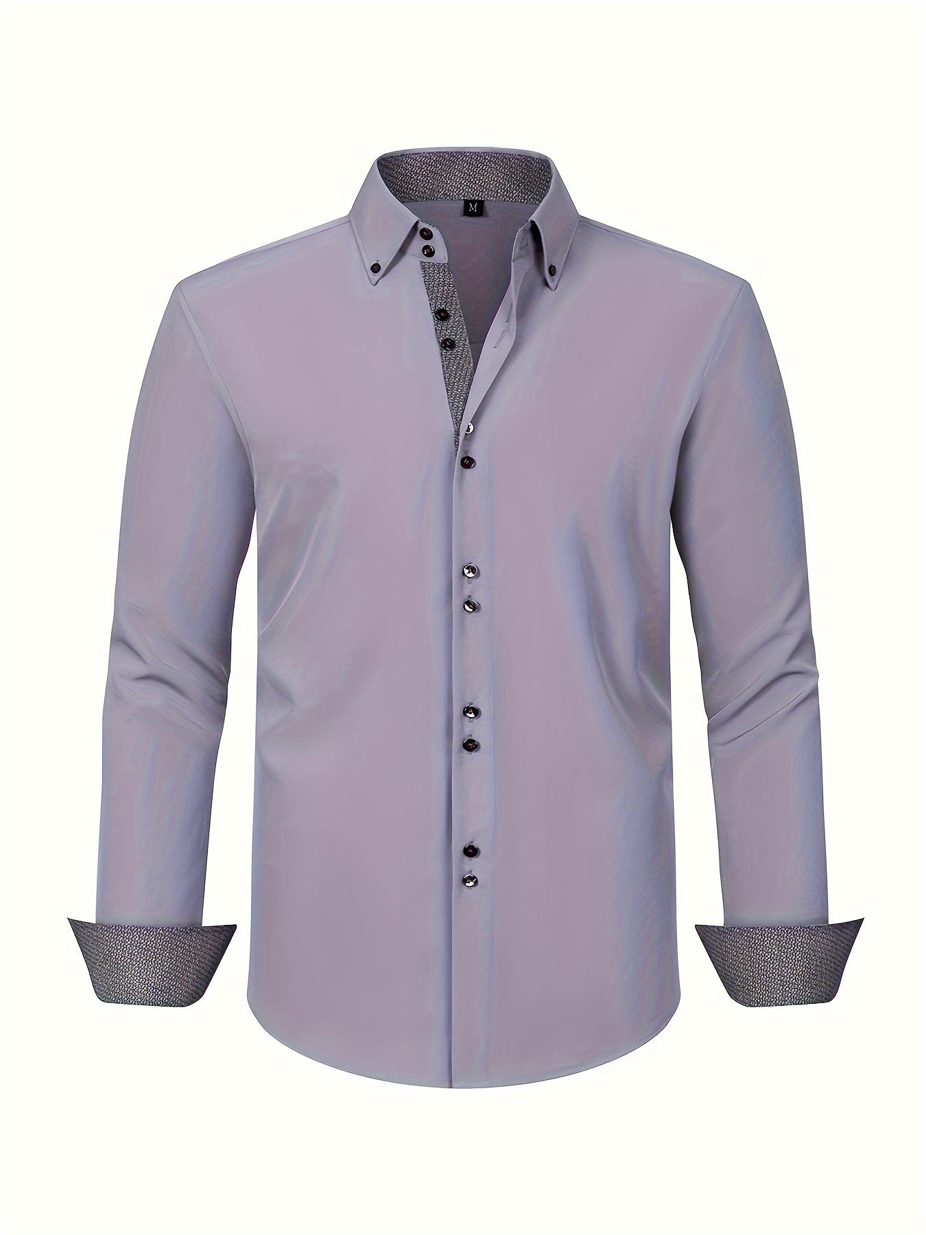 Elegant Formal Men's Long Sleeve Button Up Shirt For Spring Fall, Business Meeting Occasions, Mature Style