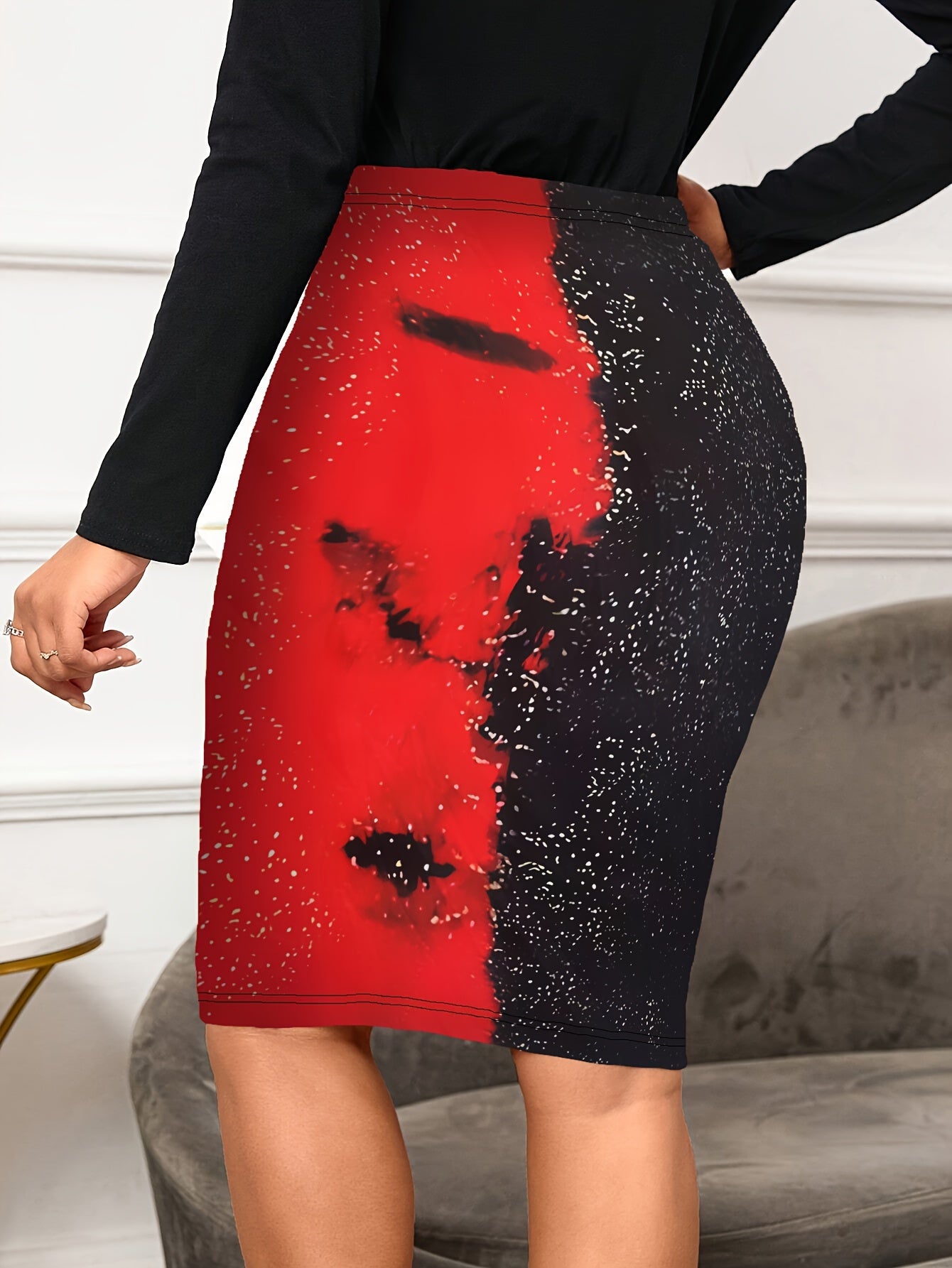 Floral Print High Waist Slim Skirt, Elegant Color Block Skirt For Spring & Summer, Women's Clothing