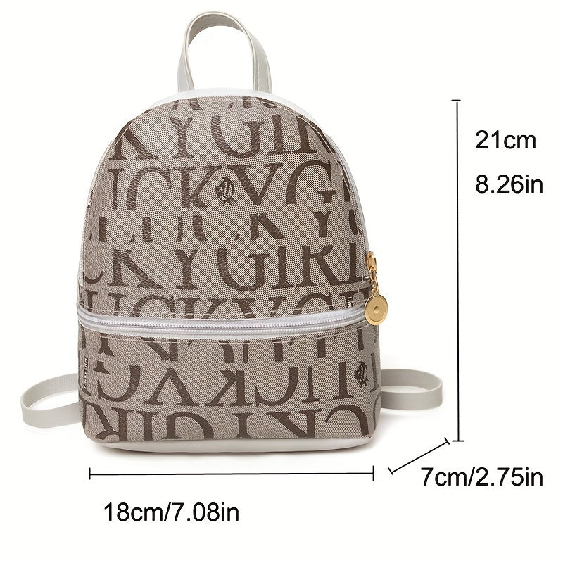 Festive Letter Print Mini Backpack for Outdoor Commuting - Lightweight PU Leather with Padded Shoulder Straps and Vegan-Friendly Design