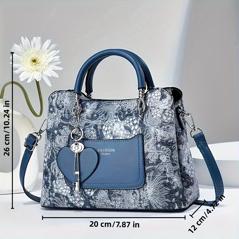 Chic Printed PU Leather Handbag For Women, Fashionable Dual-Strap Shoulder & Crossbody Bag, Versatile Everyday Tote & Purse