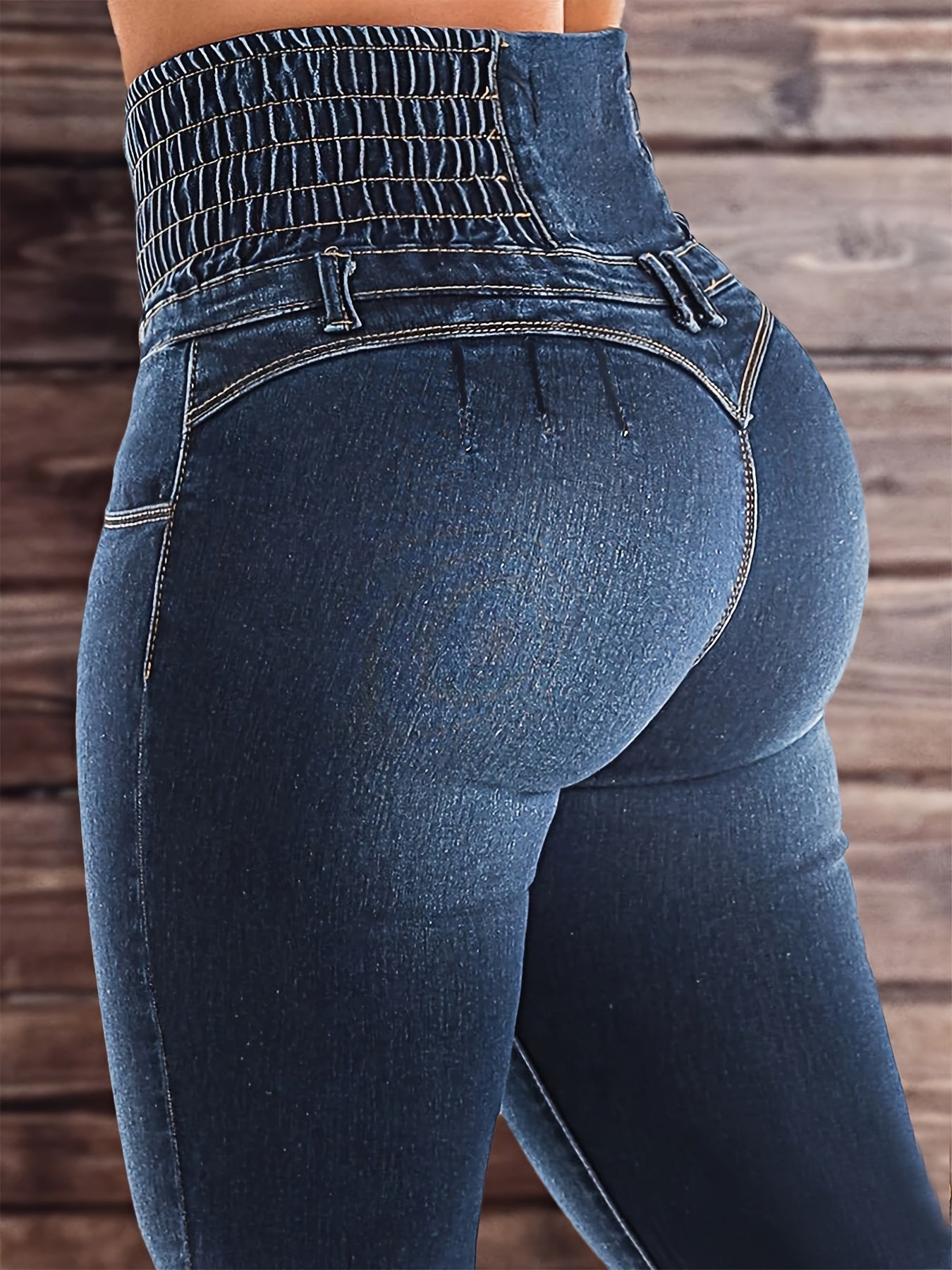 High Waist High-Rise Stretchy Jeans With Multiple Pockets, Spandex Blend, Cotton And Polyester Fabric, Sensual Design, Machine Washable, YIWEIDI Brand