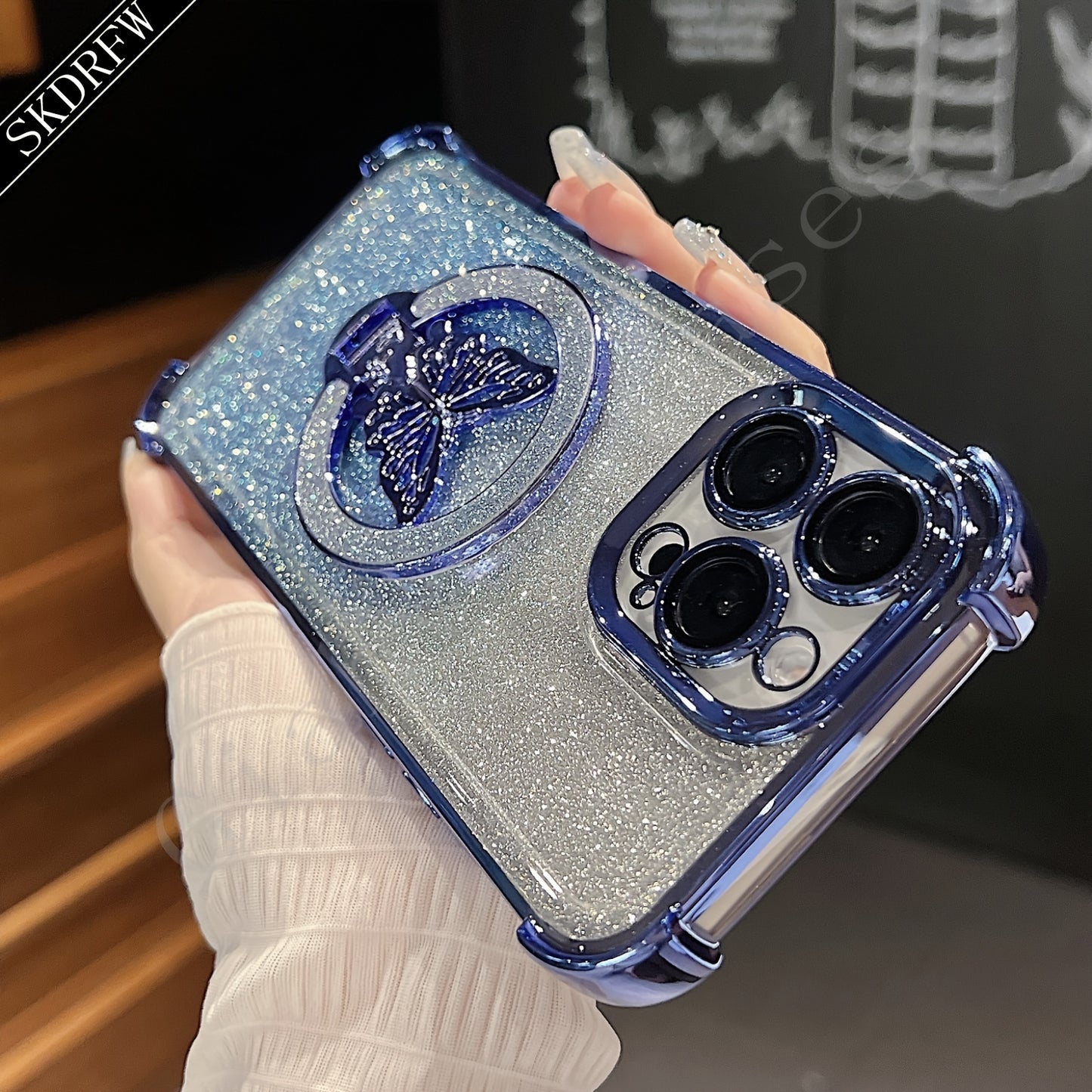 New Luxury Butterfly Glitter Bracket Super Strong Magnetic Ring with Lens Protection Film Transparent Electroplated Mobile Phone Case Suitable for Apple Mobile Phones for iPhone 16/16pro/16plus/16promax/15/15pro/15plus/15prom