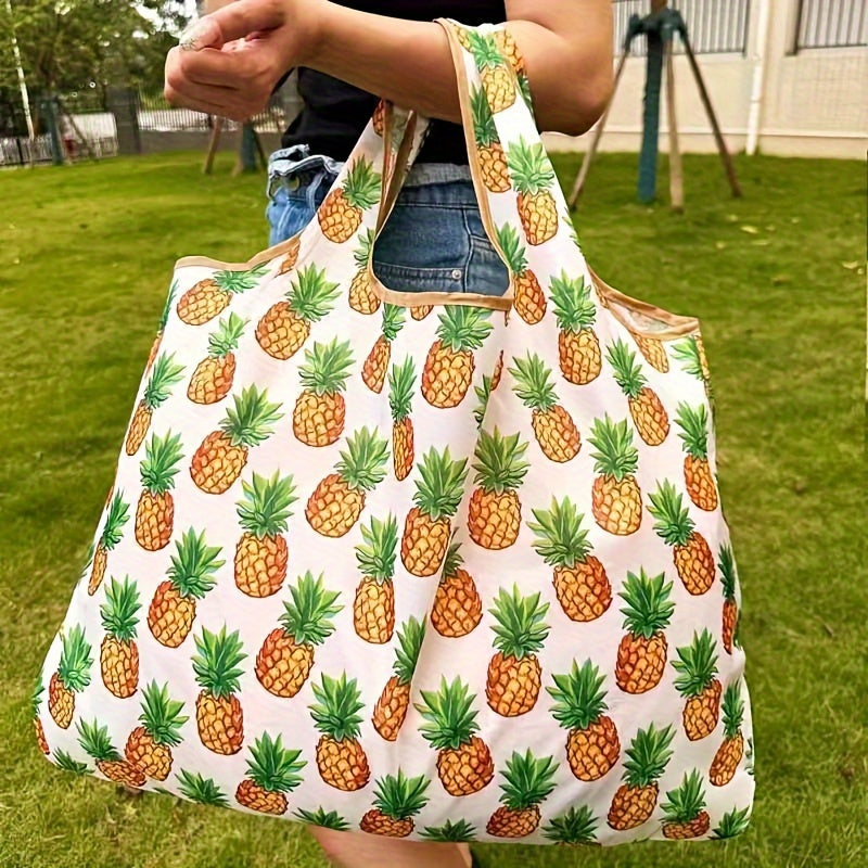 Waterproof Large Capacity Portable Lightweight Shopping Bag With Inner Bag, Cute Pineapple Printed Pattern Outdoor Camping Travel Luggage Bag