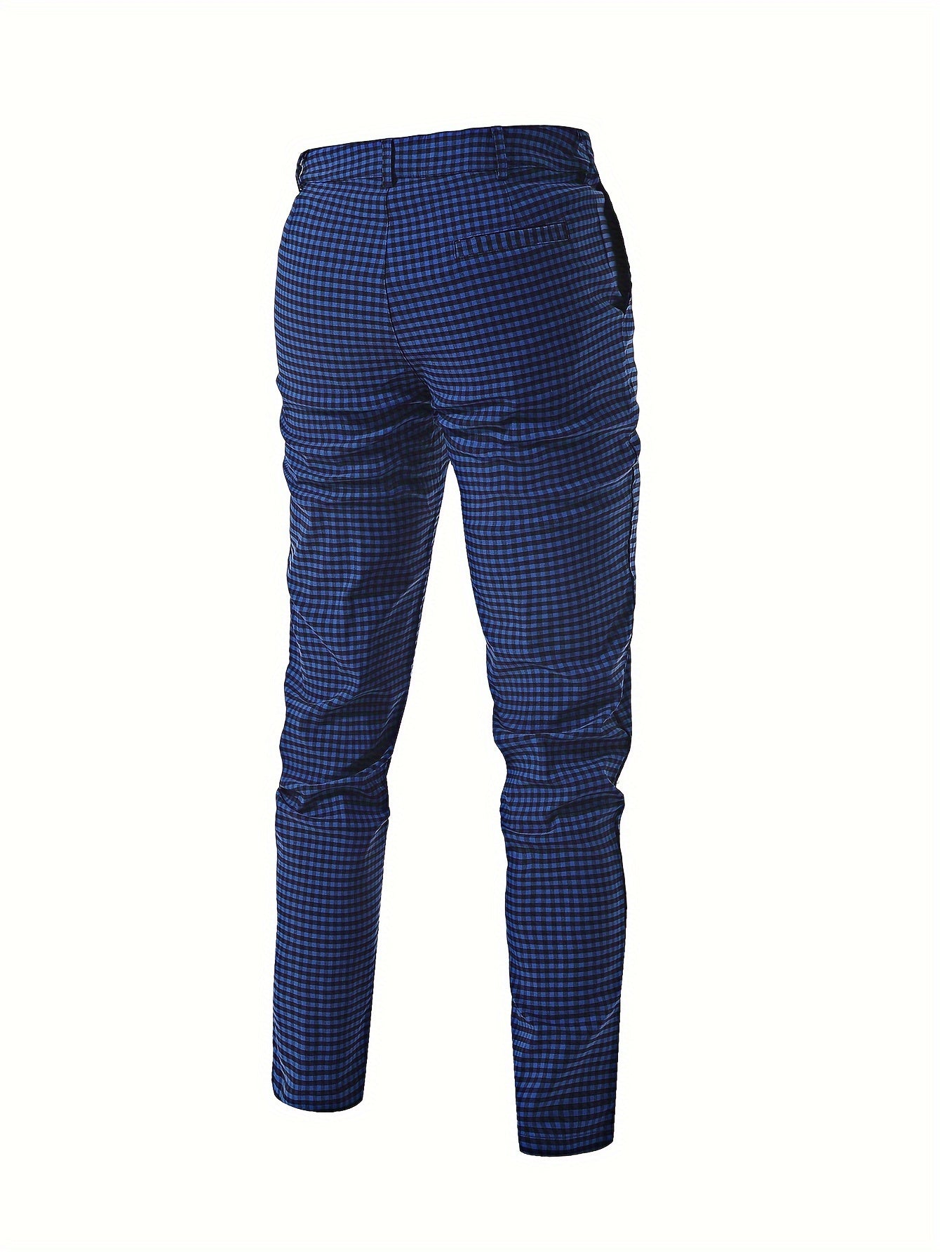 Men's Elegant Plaid Pants Viscose Blend Regular Fit Button Fly Trousers with Slight Stretch - All-Season Business Casual Long Length Anti-Wrinkle Party Dress Pants