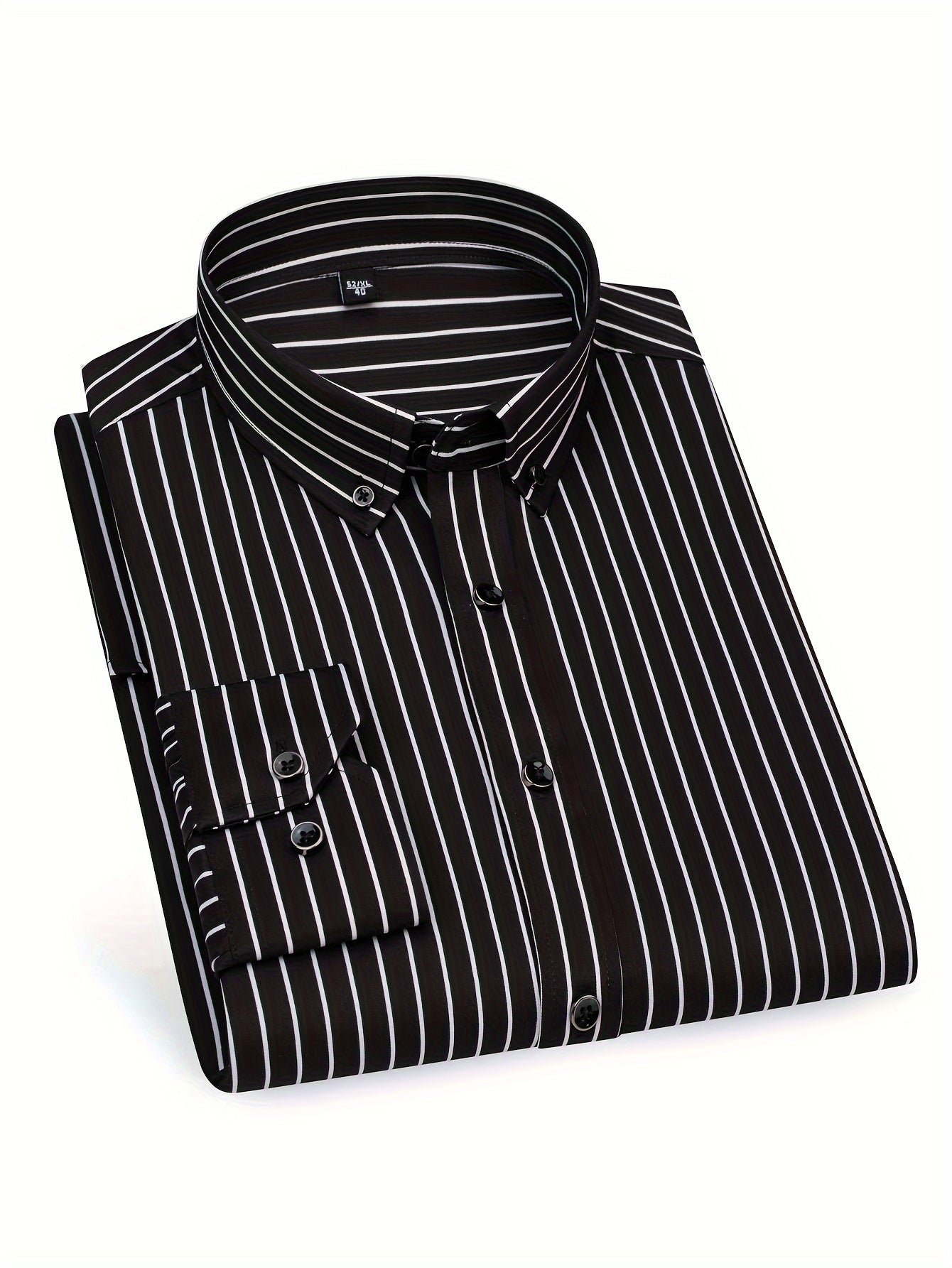 Men's Classic Casual Vertical Striped Slim Fit Long Sleeve Dress Shirts