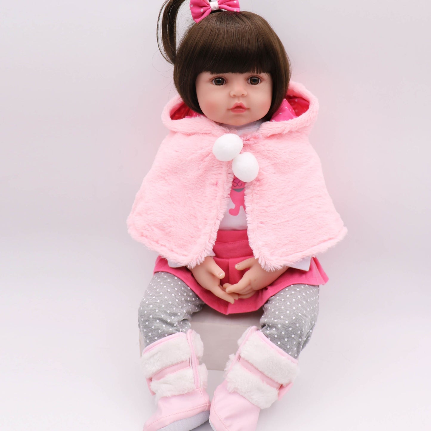 Adorable 19 Soft Vinyl Reborn Baby Doll with Glued Hairwig and Pink Rabbit Outfit, Halloween/Thanksgiving Day/Christmas Gift Carnival Easter Gift