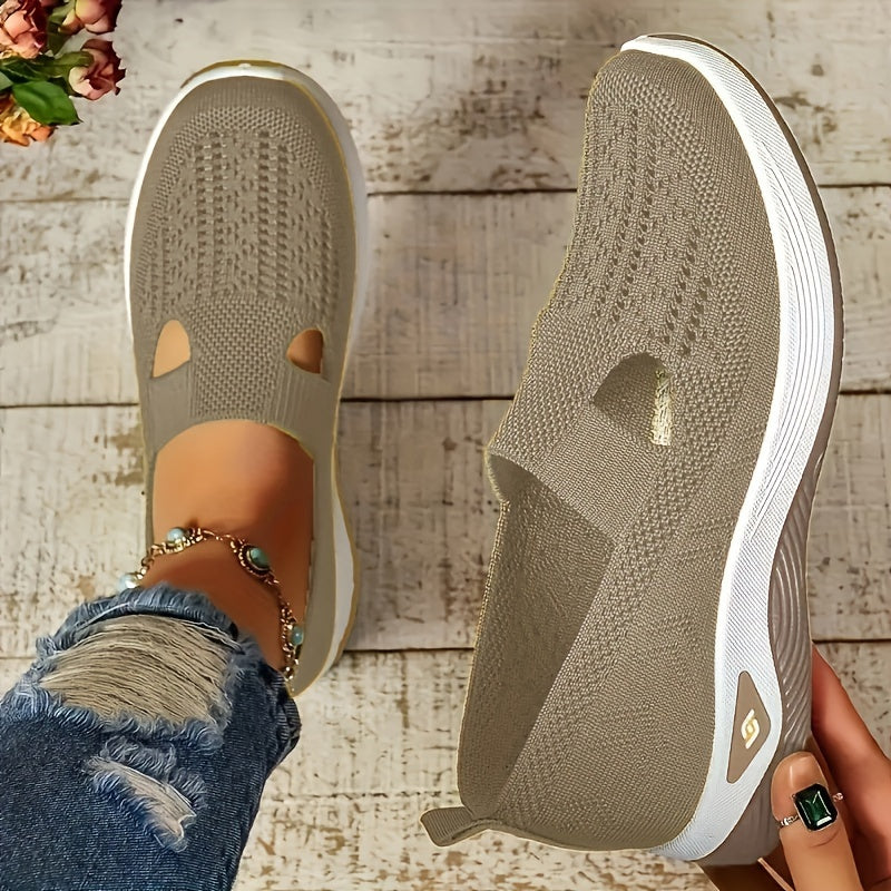 Womens Lightweight Knit Cut-out Sneakers - Ultra-Casual, Exceptionally Breathable Sports sole, Easy Slip-On Shoes with Super Lightweight Construction and Flat Heel for Comfort - Perfect for Outdoor Walking and Casual Strolls