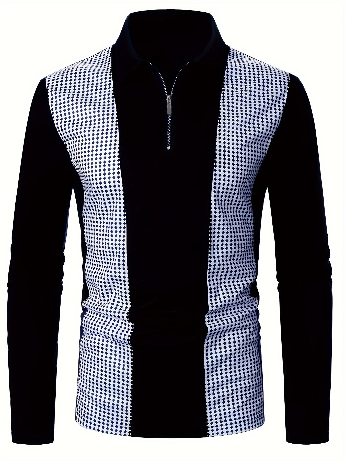 Polka Dot Print Men's Color Block Casual Long Sleeve Lapel Shirt, Spring Fall