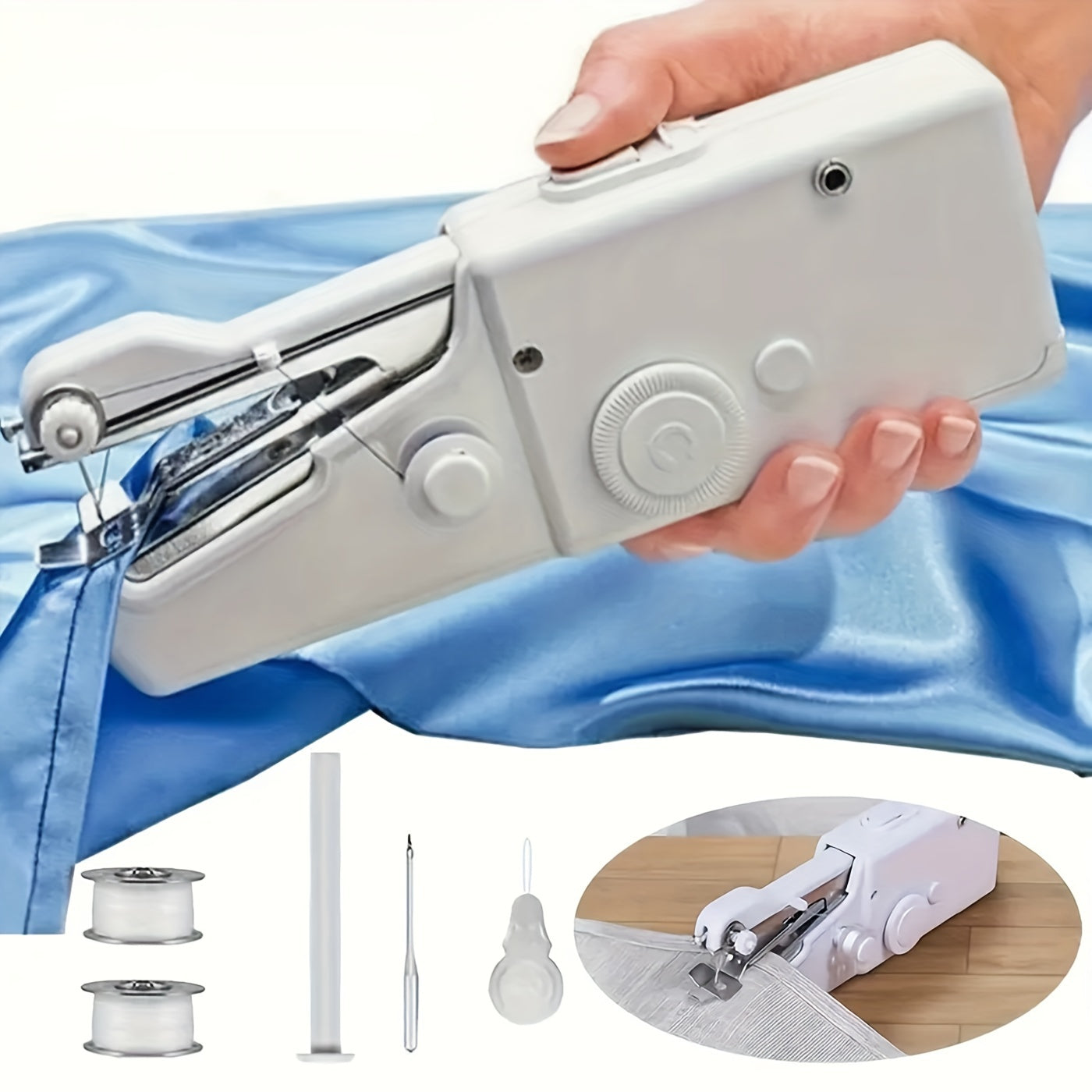 1pc Handheld Sewing Machine Mini Sewing Machines, Portable Sewing Machine Quick Handheld Stitch Tool For Fabric, Cloth, Clothing (battery Not Included, Self-prepared 4 AAA Batteries)