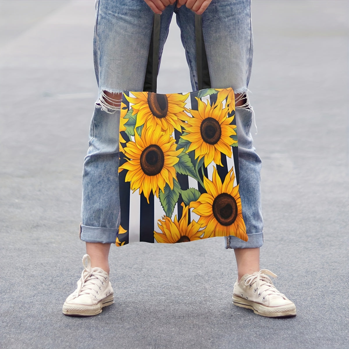 Stylish Sunflowers Printed Shoulder Bag, All-Match Versatile Shopping & Commuting Handbag For Women