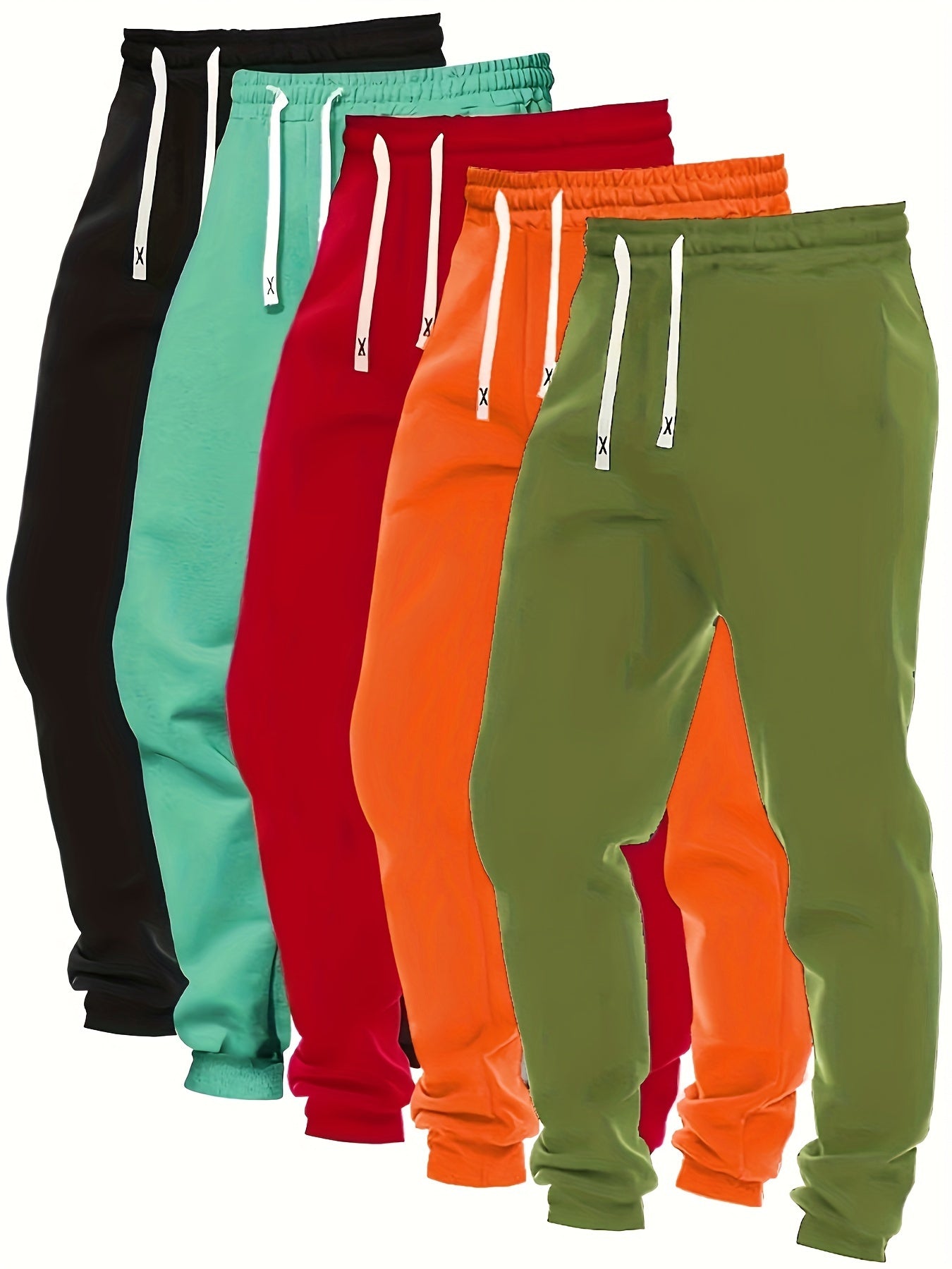 Women's 5pcs Casual Joggers with Pockets - Drawstring, Stretchy Polyester Blend, Perfect for Running & Outdoor Activities