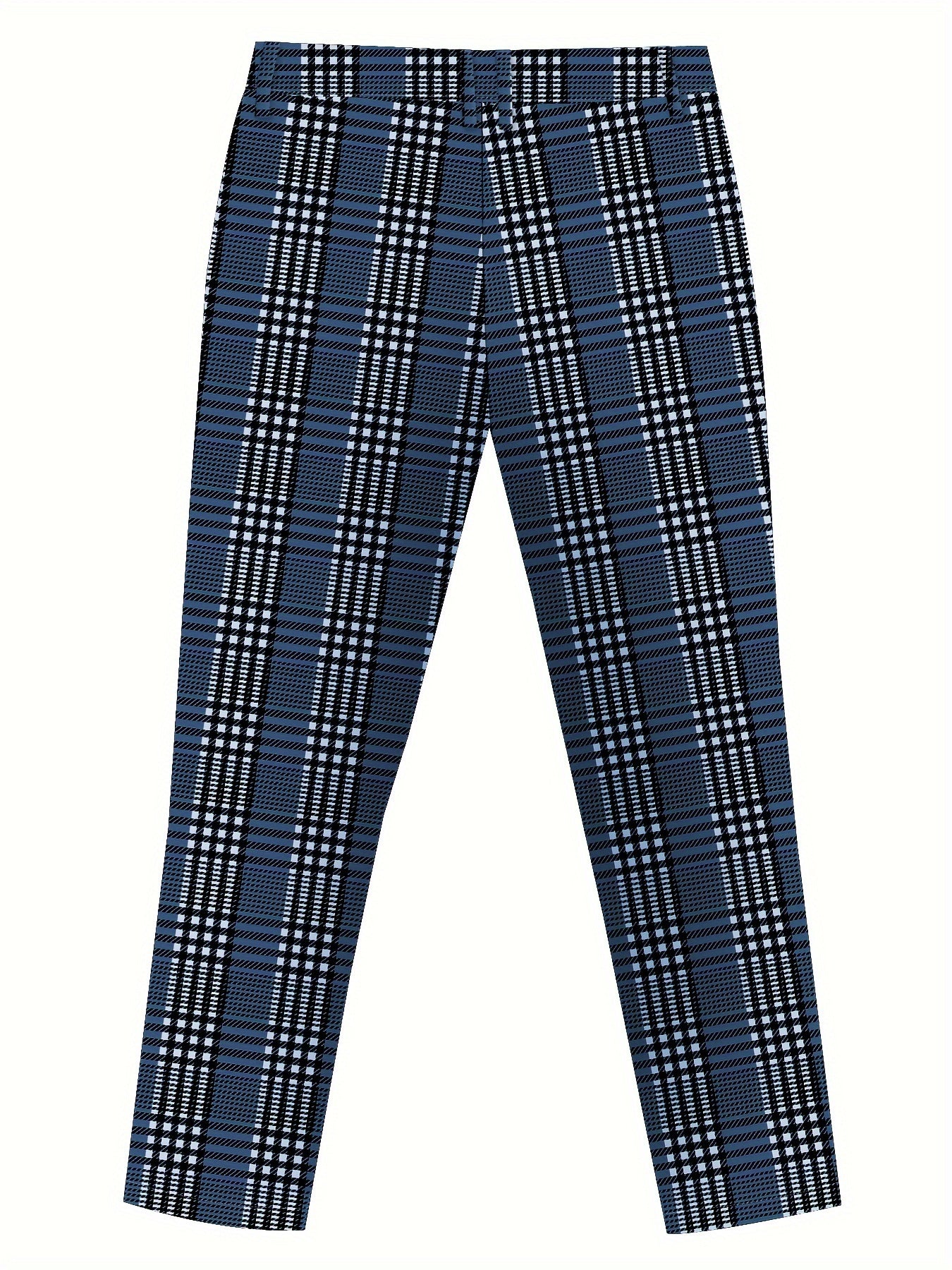 Men's Plaid Print Mid Stretch Slim Fit And Cuffed Classic Pants, Chic Trousers For All Seasons Business And Formal Party Wear