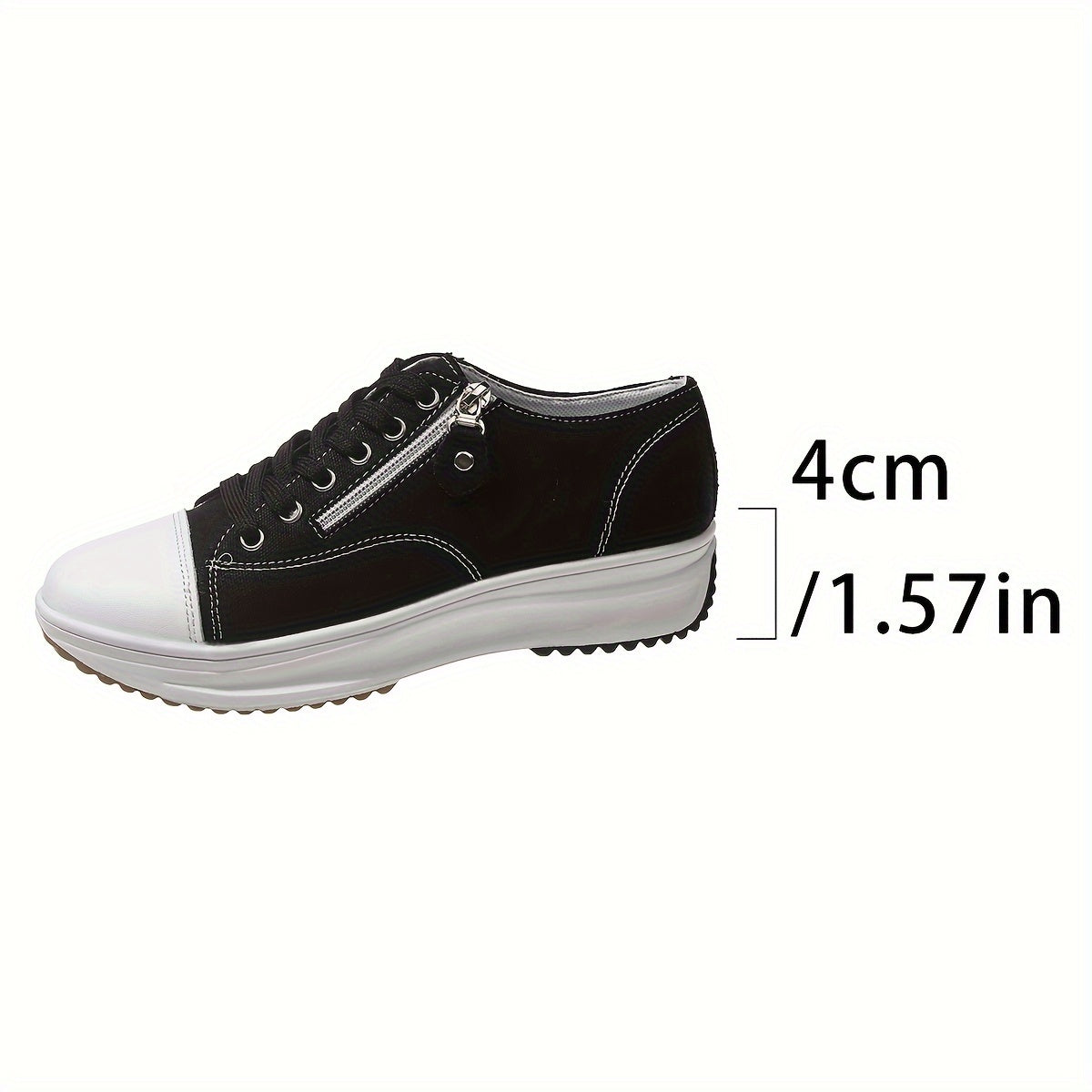 Women's Platform Canvas Sneakers, Trendy Zipper & Lace Up Low Top Sports Shoes, Casual Outdoor Walking Trainers