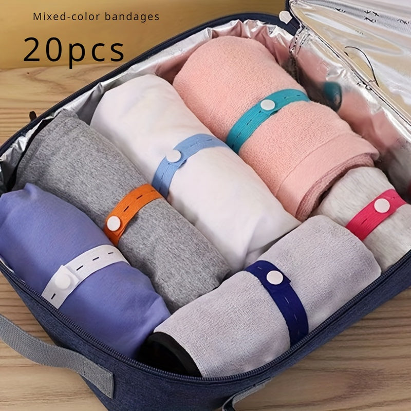 20pcs Classified Storage Sorting Bundling Elastic Band With Adjustable And Stretchable Buckle Holes For Travel Clothing Storage, Drawers, Wardrobe Sorting, Space Saving