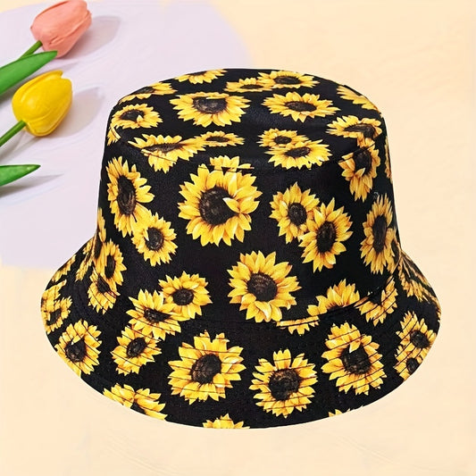 Sun Flower Fisherman Hat Trend Printed Casual Bucket Hat Women Outdoor Sunscreen Travel Beach Hats