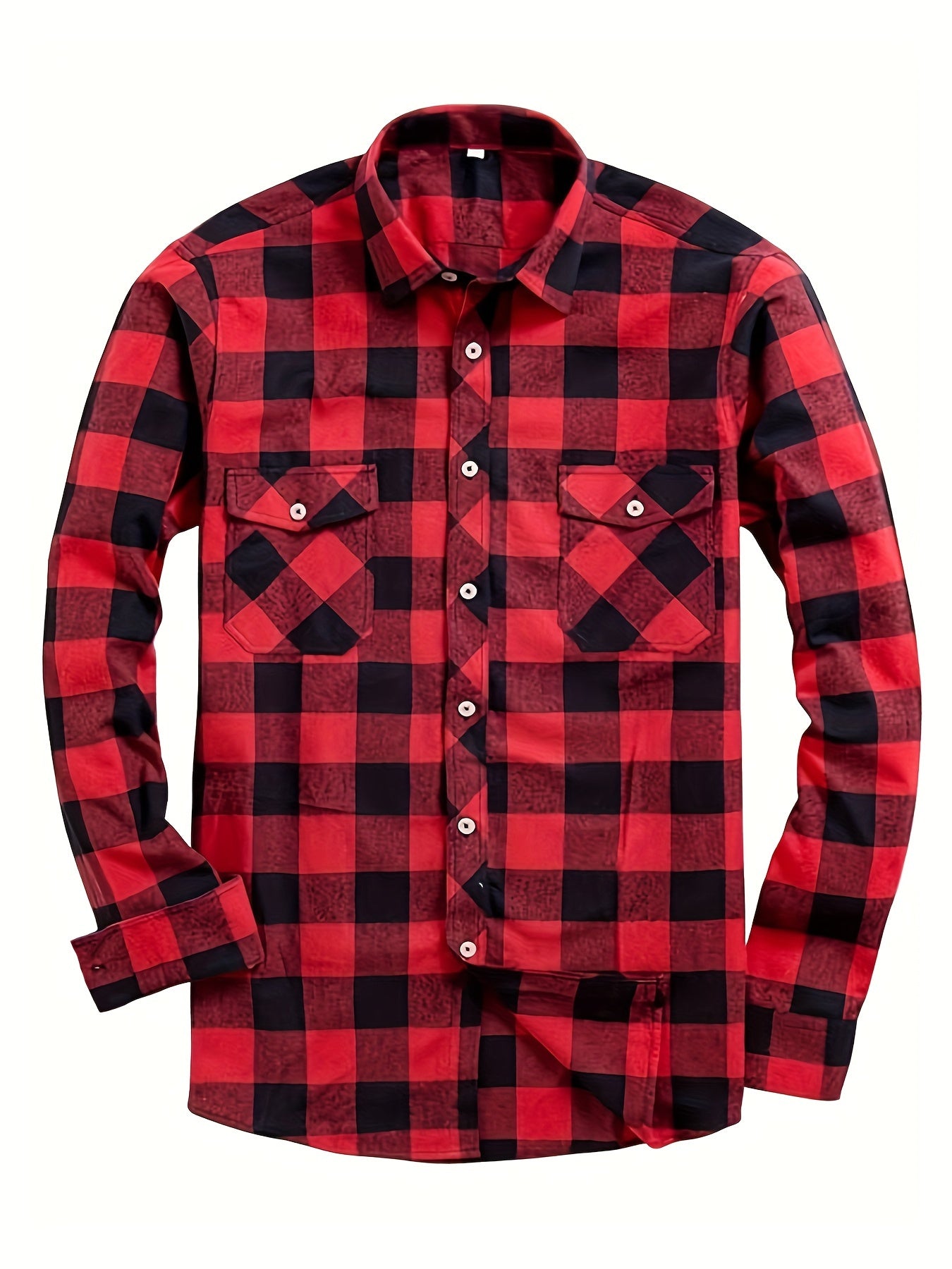 Men's Lapel Long Sleeve Plaid Shirt For Spring/ Fall