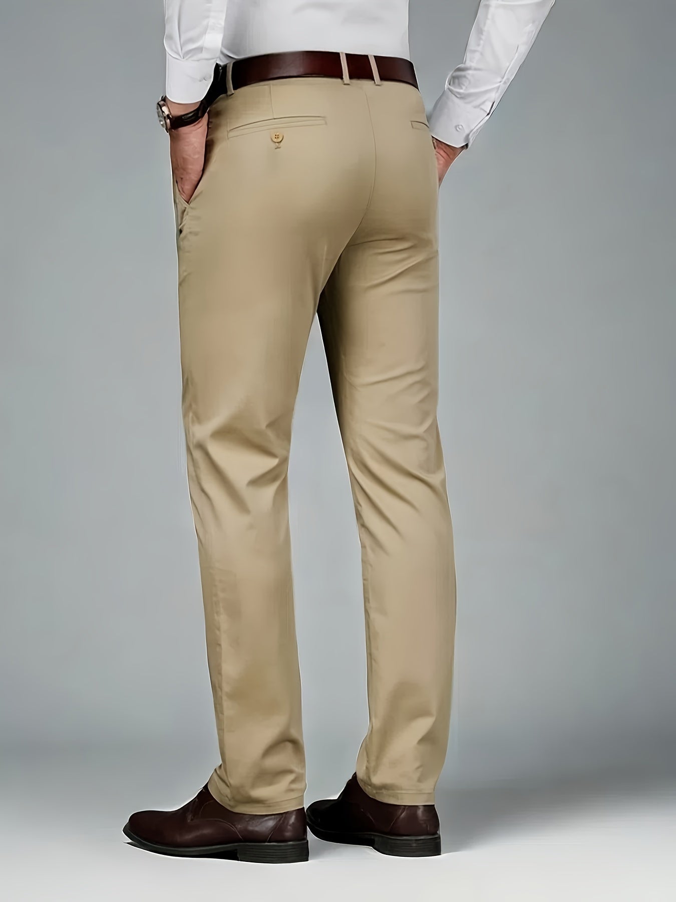 Solid Dress Pants For Men, Lightweight And Comfy Regular Fit And Cuffed Pants For All Seasons Business And Casual Wear