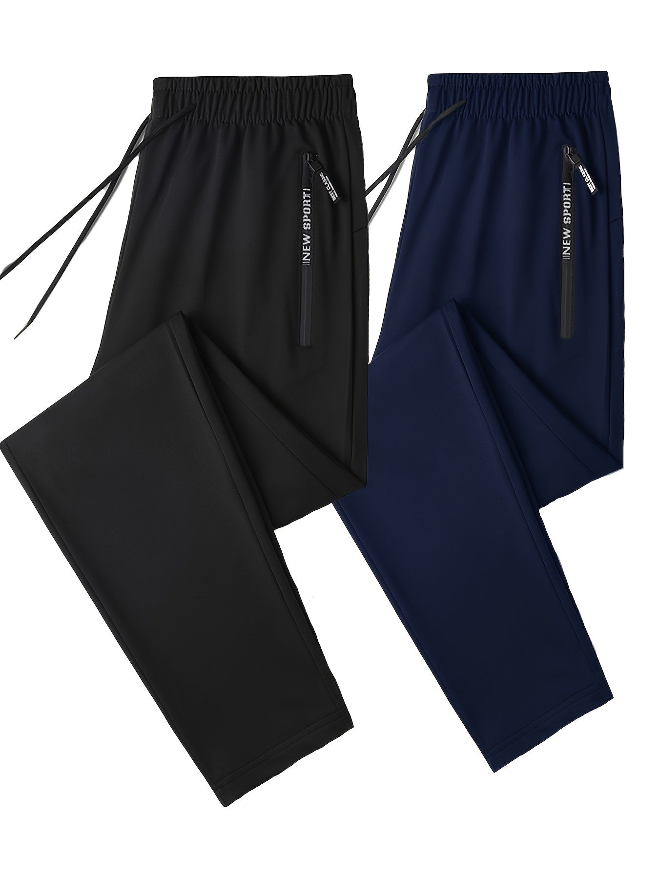 Men's 2-pack Set Of Solid Regular Fit And Cuffed Sweatpants With Letter Print Zippered Pockets And Drawstring, Athletic Joggers For All Seasons Fitness And Gym Wear