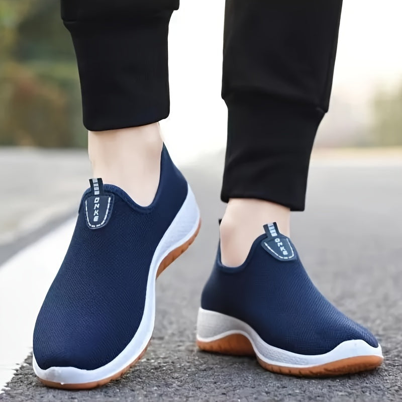 Men's Solid Color Slip On Breathable Sock Loafer Shoes, Comfy Non Slip Durable Soft Sole Sneakers, Middle Aged Men's Footwear