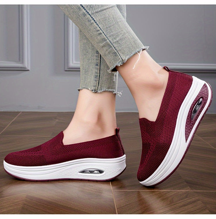 Women's Solid Color Casual Sneakers, Soft Sole Platform Air Cushion Walking Shoes, Low-top Breathable Shoes