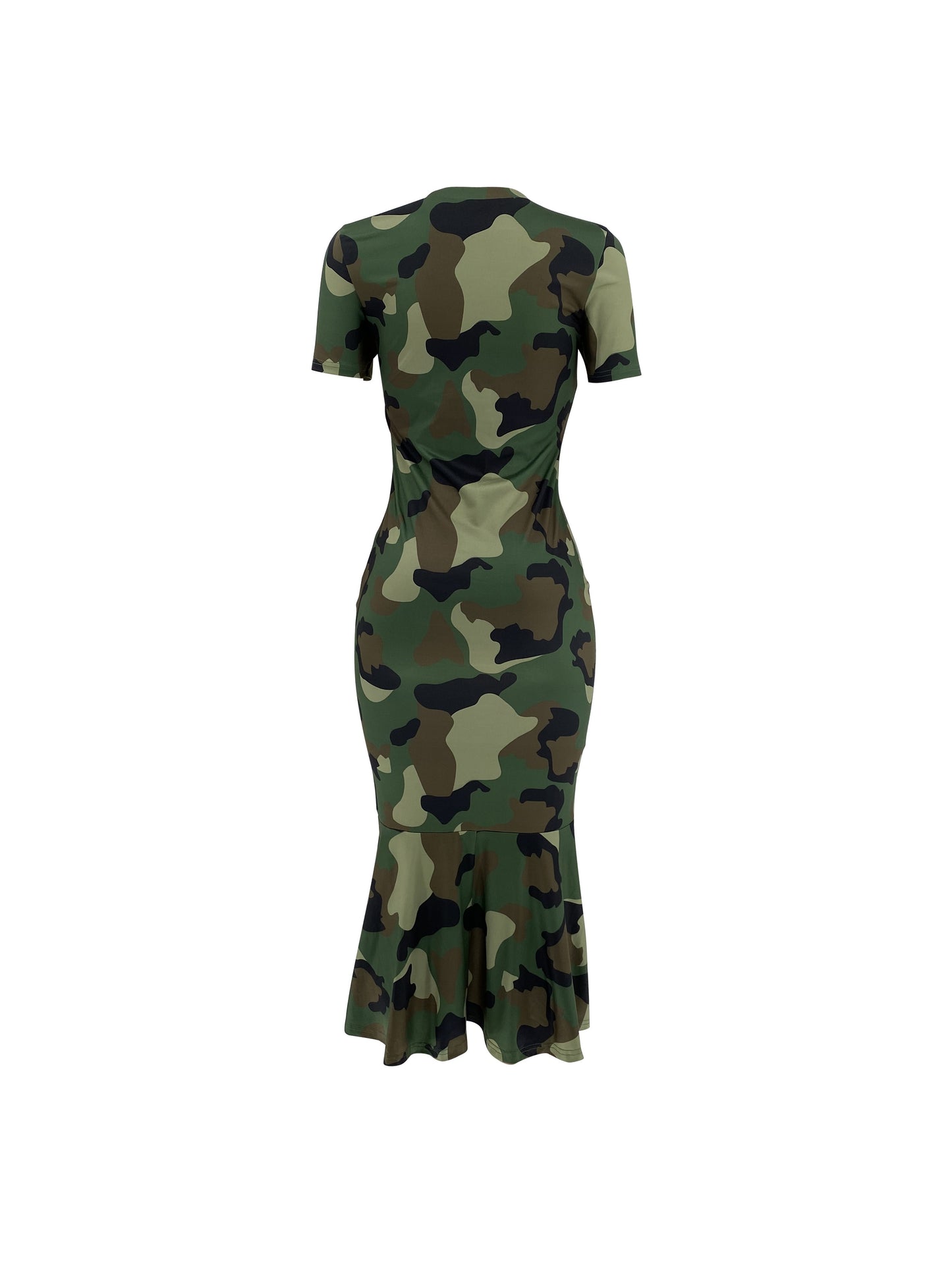 Camouflage Print Crew Neck Tank Dress, Casual Fishtail Hem Sleeveless Midi Dress For Spring & Summer, Women's Clothing