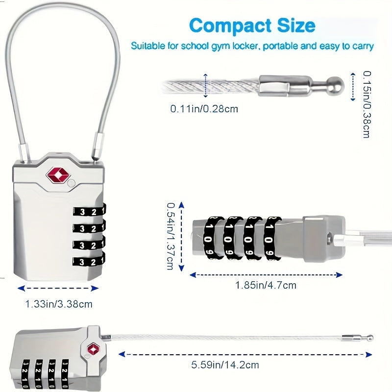 TSA Luggage Lock, 2 Pack, 4 Digit Combination Lock Security Padlock Travel Lock With 14cm Flexible Cable For Suitcases, Backpacks, School Or Gym Lockers And More.