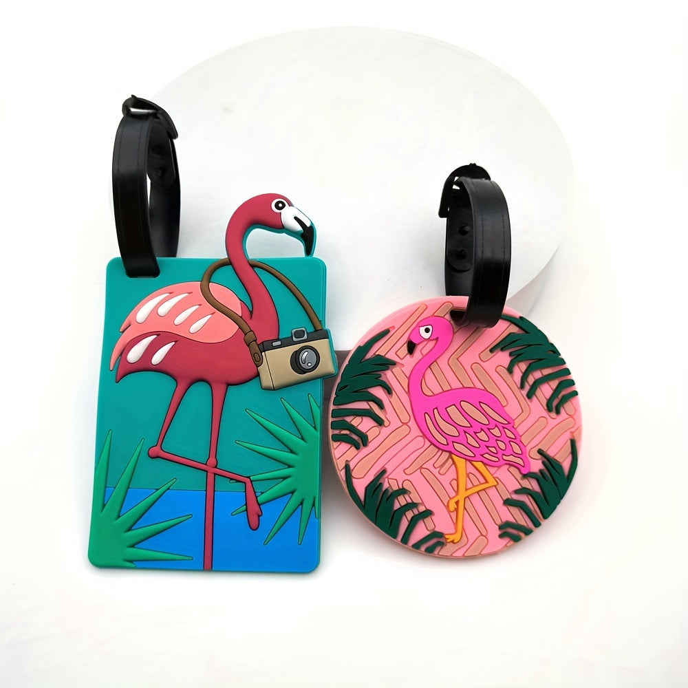 2pcs Creative Flamingo Luggage Tags, Travel Hanging Tag Identification Tag, Personal Item Boarding Tag, Travel Essential