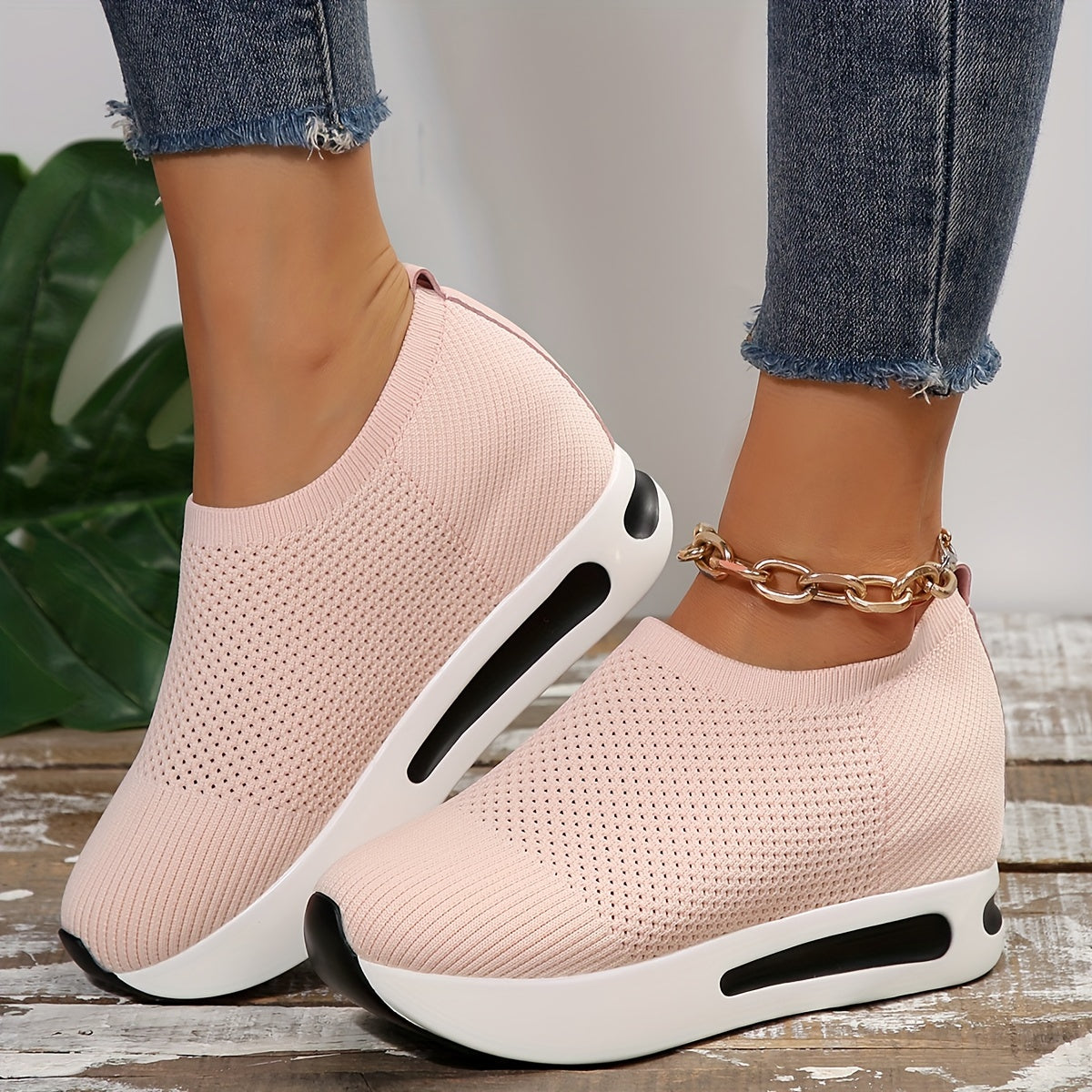 Women's Platform Sock Sneakers, Breathable Knitted Height Increasing Trainers, Casual Slip On Walking Shoes