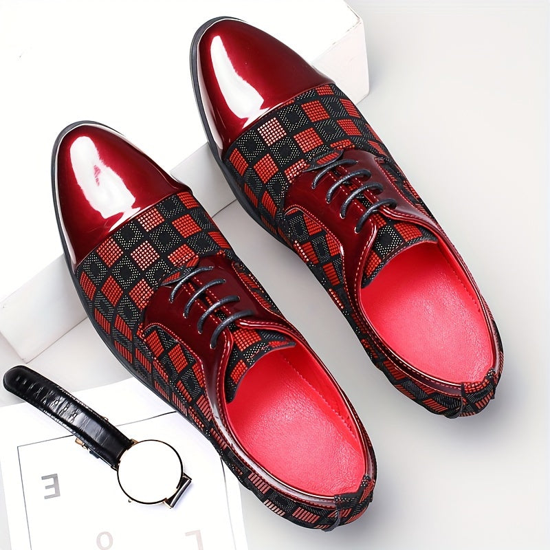 Men's Cap Toe Plaid High Heel Oxford Shoes, Comfy Non Slip Lace Up Durable Platform Shoes For Wedding, Party, Nightclub Dancing