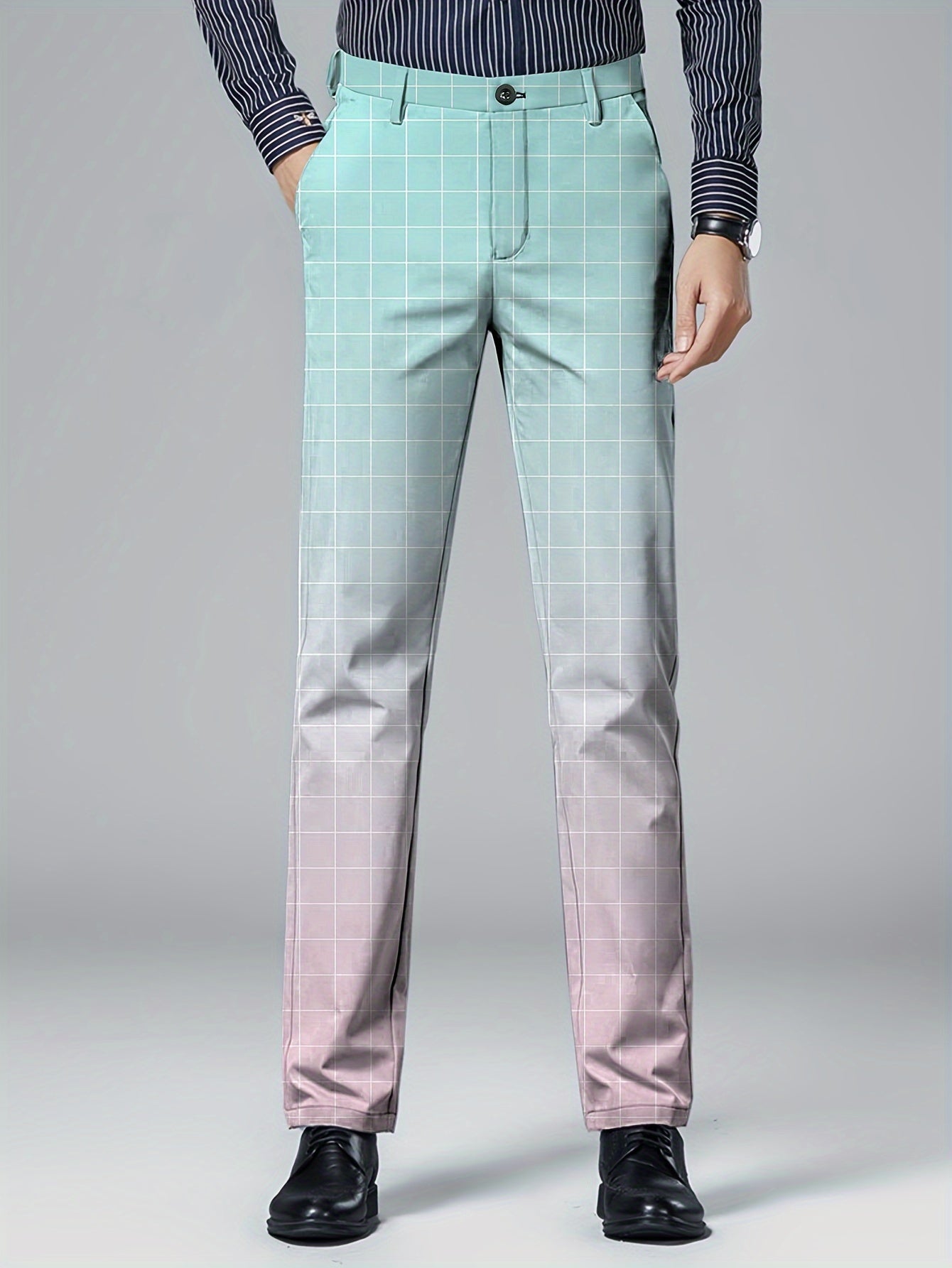 Men's Gradient Color Suit Pants With Pockets, Dress Pants For Party Wedding Outdoor