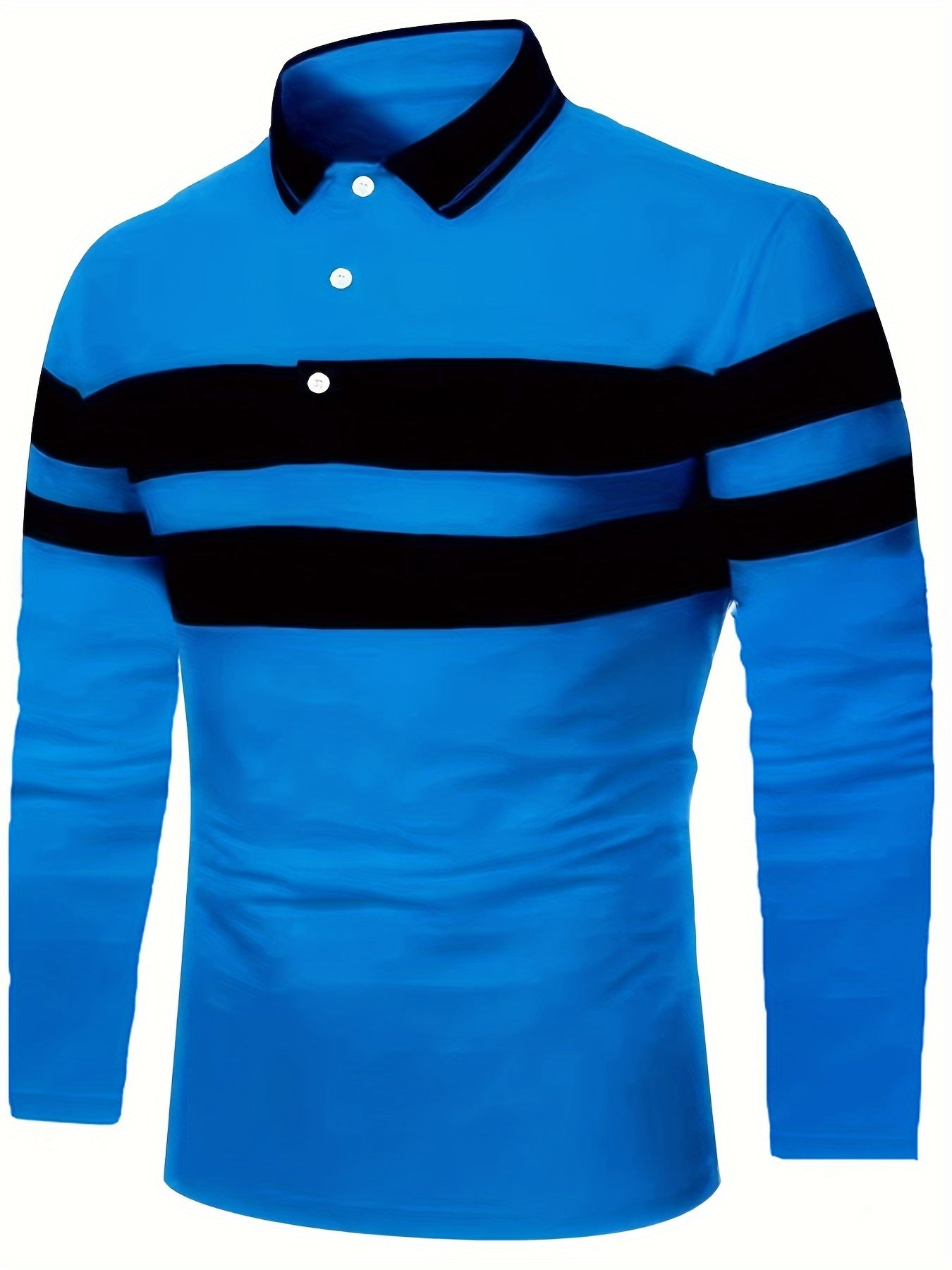 Casual Men's All-match Color Block Long Sleeve Lapel Golf Shirt, Spring Fall Sports