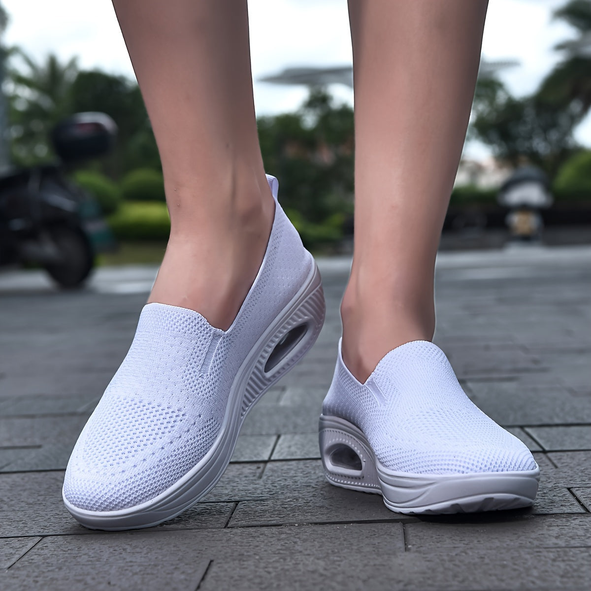 Women's Casual Slip On Sneakers, Platform Soft Sole Knitted Walking Shoes, Air-cushion Breathable Wedge Shoes For Autumn