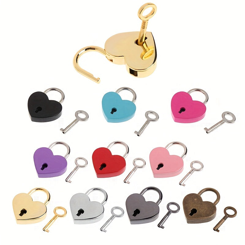 Colorful Metal Heart Shape Padlock With Key Bag Accessories Love Pad Lock Skeleton Keys