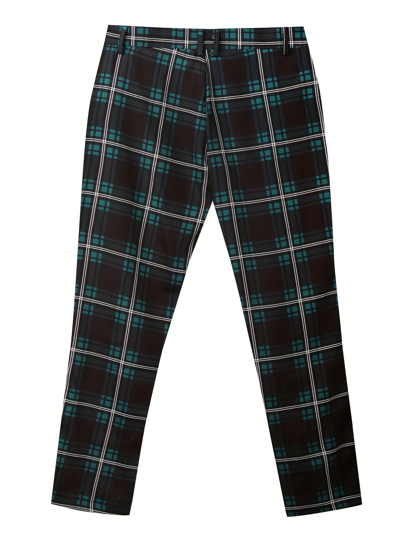 Elegant Plaid Slacks, Men's Casual Stretch Vintage Style Slightly Stretch Dress Pants