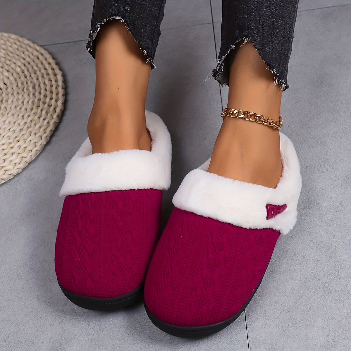 Solid Color Slippers, Casual Slip On Plush Lined Shoes, Comfortable Indoor Home Slippers