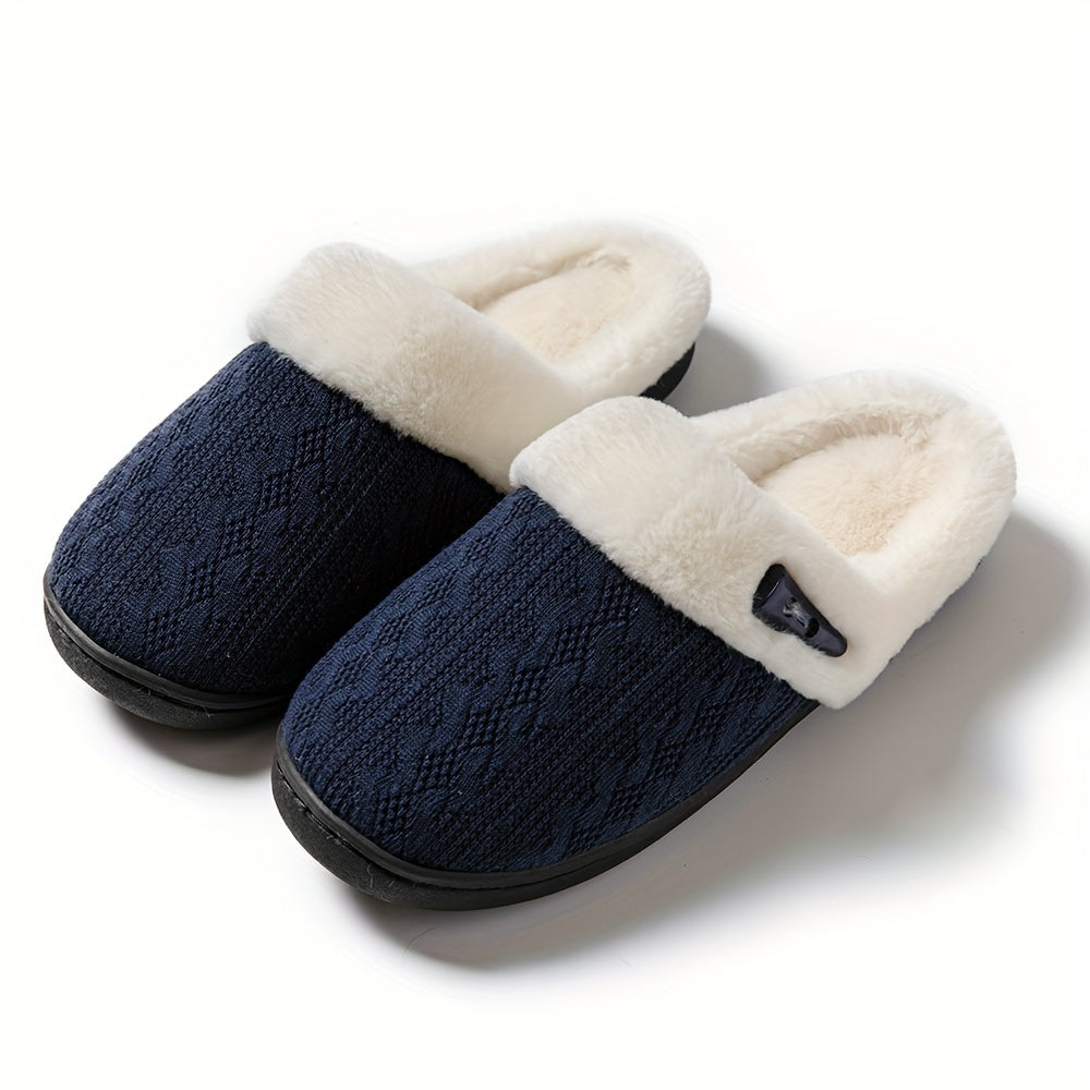 Solid Color Slippers, Casual Slip On Plush Lined Shoes, Comfortable Indoor Home Slippers