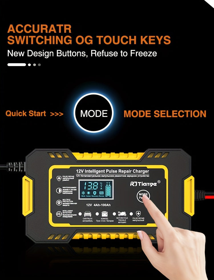 Car Battery Charger, 12V 2Ah-100Ah Smart Battery Trickle Charger Automotive Battery Maintainer Desulfator With Temperature Compensation