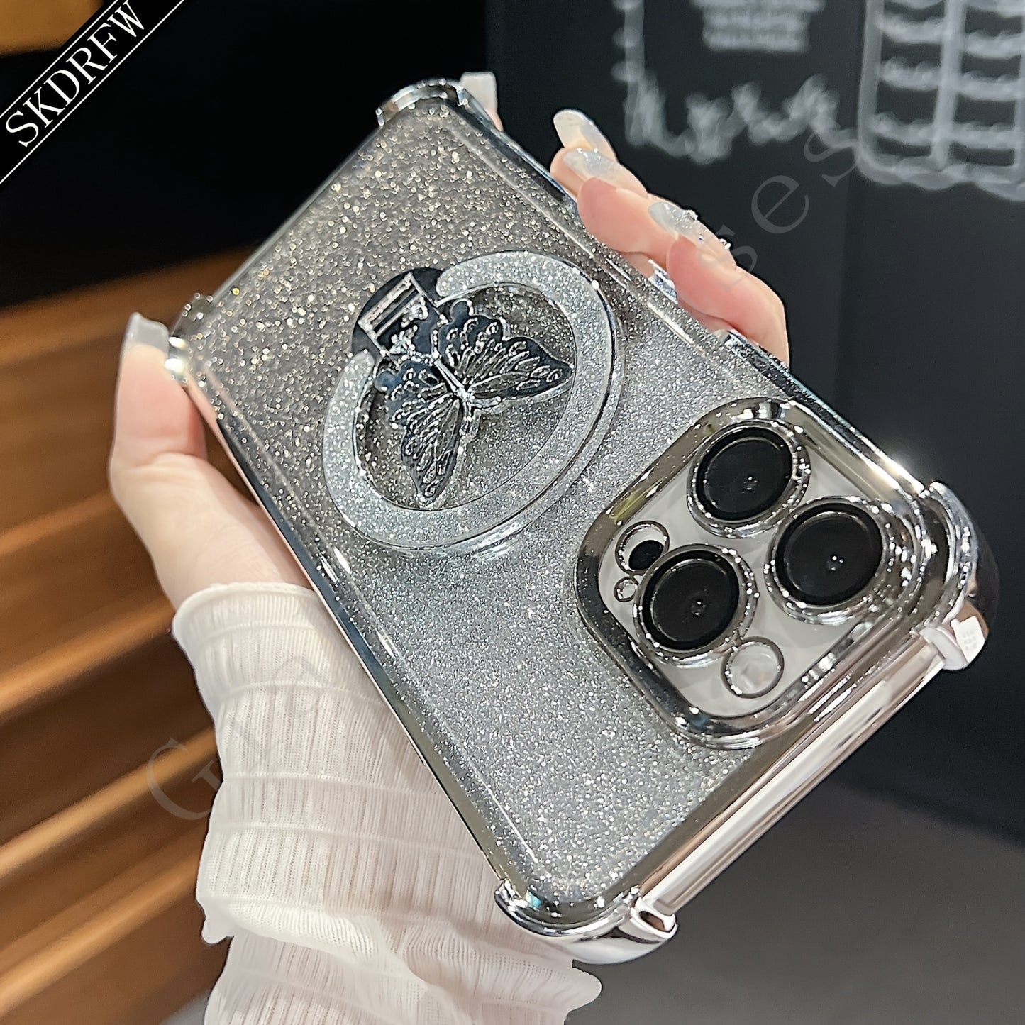 New Luxury Butterfly Glitter Bracket Super Strong Magnetic Ring with Lens Protection Film Transparent Electroplated Mobile Phone Case Suitable for Apple Mobile Phones for iPhone 16/16pro/16plus/16promax/15/15pro/15plus/15prom